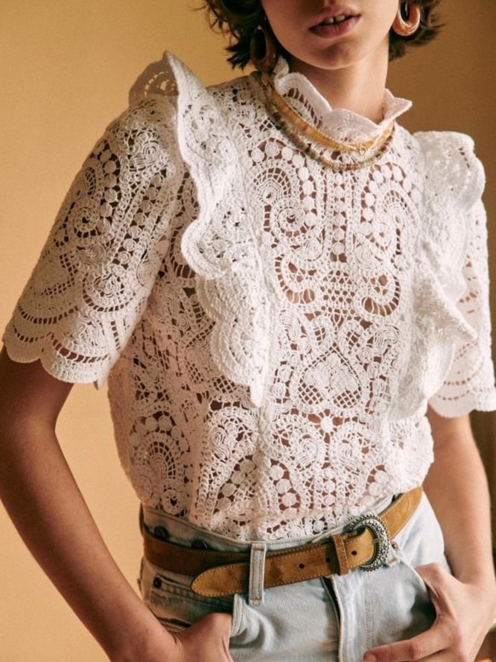 Sézane White crochet Lace Blouse Size 36